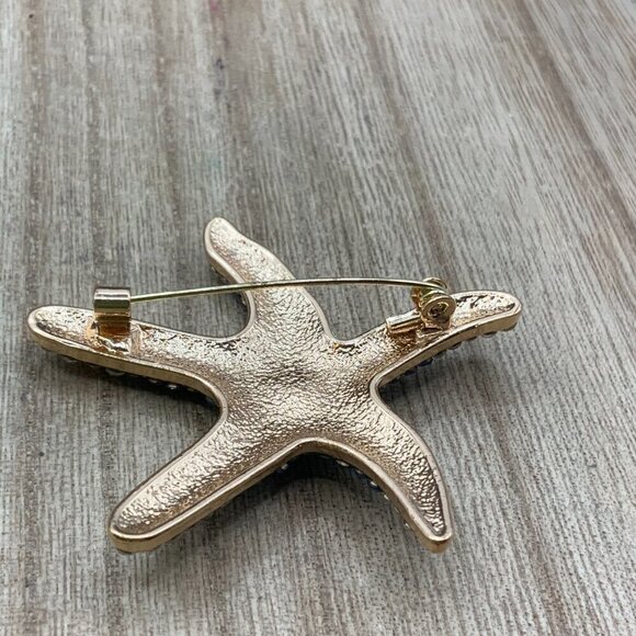 Starfish Ombre Blue Rhinestone Gold Tone Brooch Pin - Picture 5 of 8